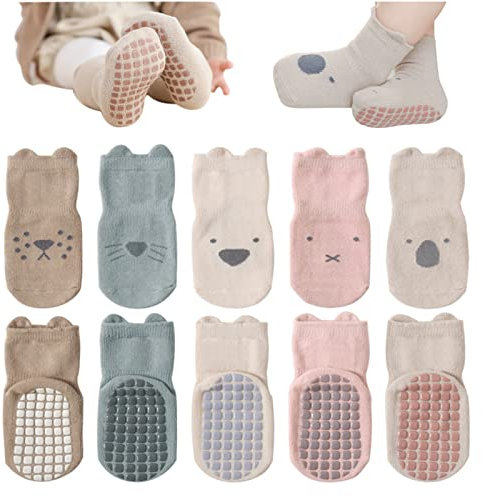 DRESHOW Calcetines Antideslizantes de Tripulación de Tobillo Con Agarres Para Bebés - Algodón Con Dibujos Animados Para Niñas y Niños