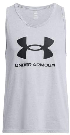 Under Armour UA Sportstyle Logo Tank Camiseta de hombre ligera y de secado rápido, camiseta sin mangas para correr o hacer deporte, color gris acero claro/negro