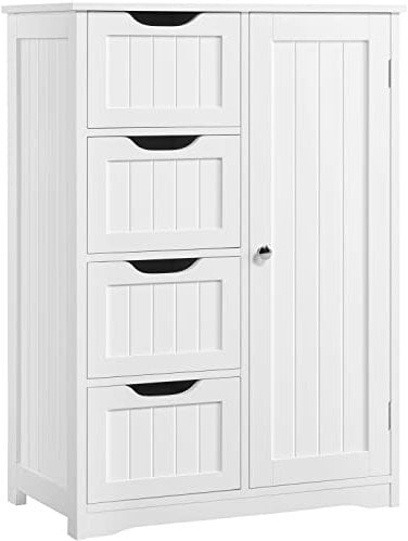 Yaheetech Meuble Rangement, Armoire avec 4 Tiroirs/1 Porte/Etagère Réglable pour Salle de Bain/Salon/Cuisine/Chambre/Toilette 66 × 35 × 90 cm/Blanc
