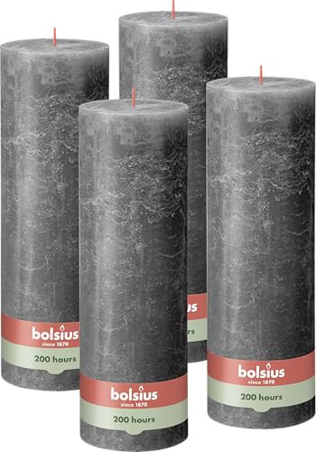 Bolsius Rustik Stumpenkerze XXL - Anthrazit - 4 Stück - 30 x 10 cm - Deko Haushaltskerzen - Länge Brenndauer 200 Stunden - Geruchlos - Enthält Natürliches Pflanzenwachs - Ohne Palmöl