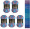 5 x 100g Wollbiene Crazy Cotton Batik 500 Gramm mit Farbverlauf 55% Baumwolle mehrfarbig Multicolor Strickwolle Häkelwolle Wolle Ganzjahreswolle (6020 blau flieder türkis)