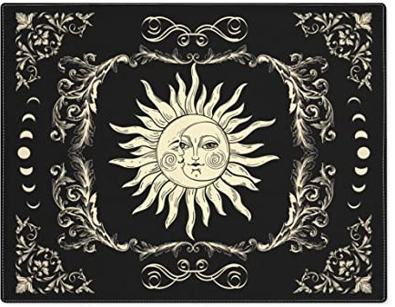 Fußmatte Tarot-Tuch Mit Der Sonne Und Dem Mond Im Antiken Vintage-Rahmen Sauberlaufmatte Schmutz Widerstehen Dauerhaft Eingangstürmatte Für Flur Eingang Garage 40X60Cm