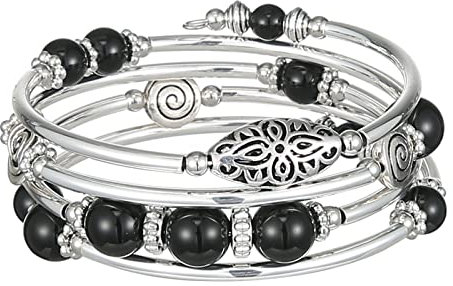 FULU AUTUMN Damen Boho Armband mit Mehrschichtiges Perlen Silber Wickelarmband Modeschmuck Geschenke zum Geburtstag und Muttertag für Frauen(17-Black)