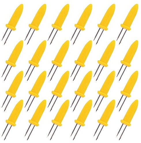 OFFCUP Soporte para mazorcas de maíz, 24 Pinchos de Acero Inoxidable para Barbacoa, Puntas de maíz Dulce, Tenedores de mazorca de maíz, Pinchos de Barbacoa, Soportes de maíz entrelazados con Mango de