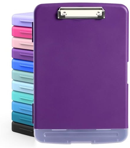 DMFLY Klemmbrett mit Aufbewahrung, robuste Clipboards mit Stifthalter, A4 Kunststoff-Klemmbretter mit Fach, starke Klemmbretter mit niedrigem Profil-Clip, ideal für die Arbeit (Purple)
