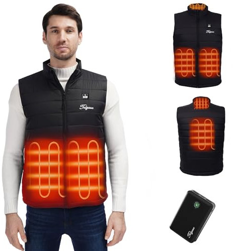 Telguua Gilet Chauffant pour Homme avec Batterie Externe 12000mAh 5V, Heated Vest Rechargeable avec 4 Zones de Chauffage et 3 Niveaux de Température pour les sports de plein air, le camping, le ski
