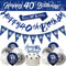 40th Birthday Decorations for Men - Navy Blue Silver Banners, Party Supplies, 9ft Bunting, Sash, Confetti, Latex Balloons, Cake Topper, Triangle Flags