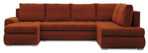 Mebligo - Ecksofa mit Schlaffunktion und Bettkasten Tokio II PRO, 300 cm Breit, Wohnzimmer Eckcouch Ottomane Rechts, Sofa Cord mit Bettfunktion - Sofa Kupfer (Poso 039)