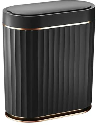 Black Bathroom Trash Can with Lid - ELPEHCO 2 Gallon Sensor Trash Bin, Automatic Narrow Garbage Can, Waterproof Smart Trash Can, Slim Motion Sensor Waste Bins for Bathroom, Living Room, Office