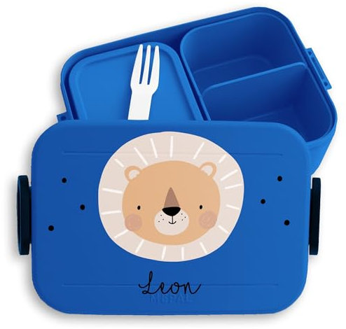 Kinder Bento Box Midi Lunchbox für Mepal Bentobox - Boho Löwe Brotdose Löwen I Löwenmotiv I Lion I König der Tiere - 900 ml - Blau - brotzeitbox mädchen kita personalisierte jausenbox leo