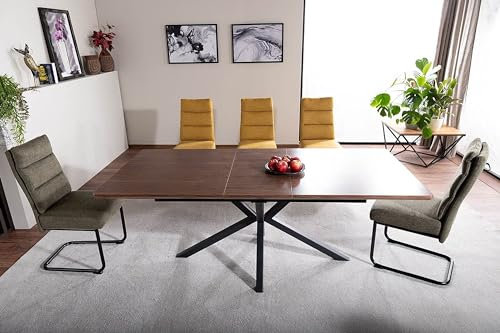 designimpex Design Esstisch GL-111 ausziehbar Tisch Esszimmer Echtholzfurnier, Farbe:Nussbaum - Schwarz matt