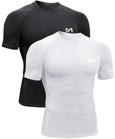 MEETYOO 2pcs T-Shirt de Compression Homme, Maillot de Fitness Fonctionnel à Manches Courtes, Respirant pour Sports, Jogging, Musculation