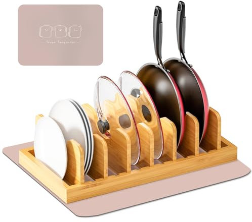 Drenador Platos de Bambú, Escurridor de Tapa, Escurridor de Madera con 7 Separadores Ajustables Almacenamiento Placas Comedor, Que se USA en el Cajón de la Cocina y el Escritorio