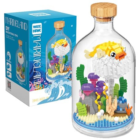NVOSIYU Kugelfisch Mini Bausteine Set - DIY Klemmbausteine Set für Tierfiguren mit Schaukasten, Tiere Sammlung Konstruktionsspielzeug für Erwachsene, Home Decors