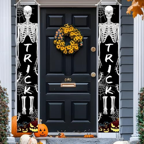 Bannières de Porche d'Halloween - 2 Pièces Panneau Décoratif pour Porte d'Entrée, Jardin et Maison