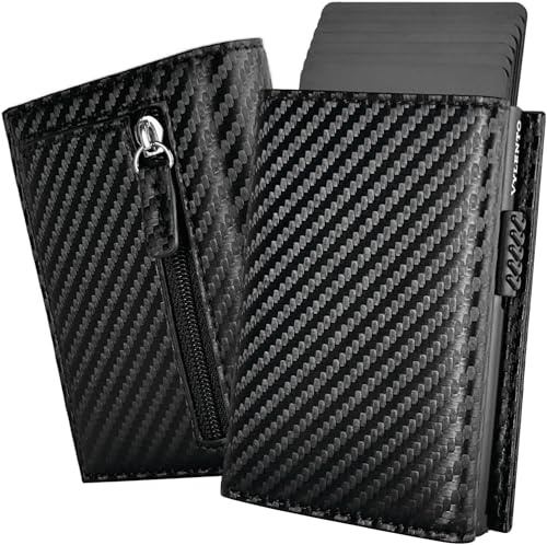 Vylento Slim Wallet mit münzfach - Kartenetui Herren für 12 Karten - Smart Wallet Herren und Damen mit RFID Schutz - Karten Portemonnaie - Wallets for Men Expedition Carbonlook