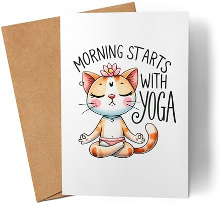 Lilavie-Design Morning Starts with Yoga Karte Geschenkidee für Yoga-Fans und Katzenliebhaber