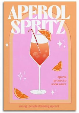 GJDYMX Poster mit Essen und Trinken, Motiv: Aperol Spritz Poster, dekoratives Gemälde, Leinwand, Wandposter und Kunstdruck, modernes Familienschlafzimmer, 40 x 60 cm