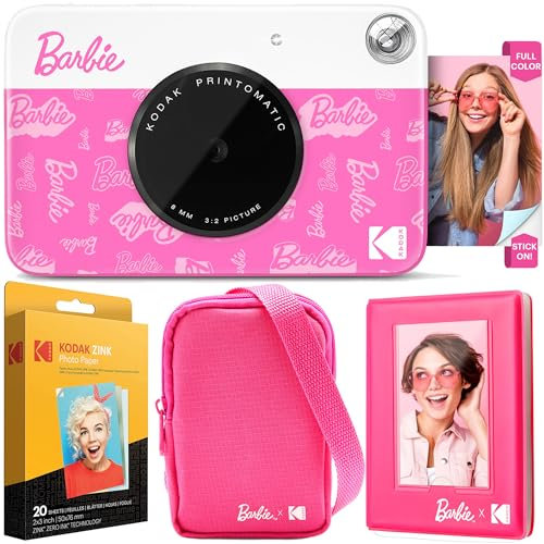 KODAK x Barbie Printomatic Fotocamera Digitale a Colori Bundle Deluxe: Stile Firma + Custodia Deluxe, Album Fotografico Barbie e Carta Zink (20 Fogli)