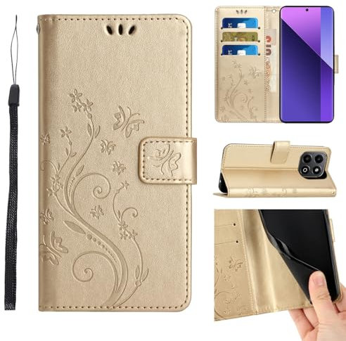 Anshow for Honor 200 Smart Case Wallet with Wrist Strap, Flip Leather Case with Cards Holder Phone Case with Kickstand Cover for Honor 200 Smart, Gold