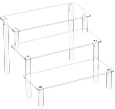 Bieiyhe 3-Stufiger Shelf Riser Manga,Acryl Display Ständer,Figuren Regal,Figuren Ständer Durchsichtiges,Podest Treppe Deko,Klare Produktstände,Cupcake Ständer Halter,Tabletop Display Riser Regal