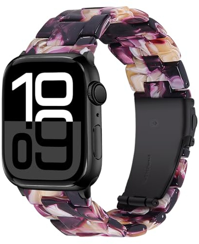 Miimall Resin Strap for Apple Watch Series 11 10 9 8 7 6 5 4 SE 3 2 1, Lightweight Band for iWatch 42mm(Series 10 11) 41mm 40mm 38mm, Replaceable Strap for Women Ladies-Dazzling Purple/Black
