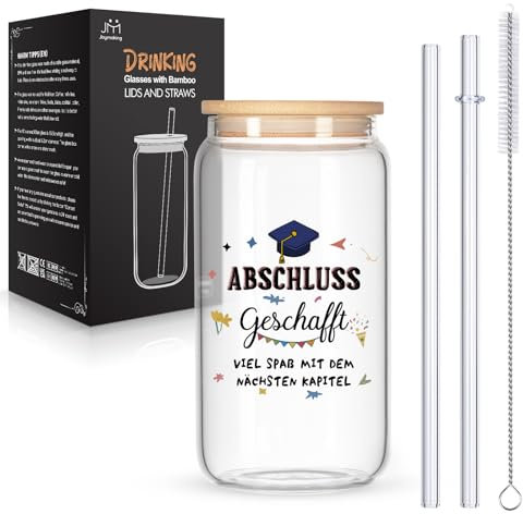 Joymaking Trinkgläser mit Deckel und Strohhalmen für Eiskaffee Cocktails Fruchtlikör Eistee Soda 17oz, Longdrinkgläser Abschluss Geschenk Schüler Bachelor Ausbildung Prüfung Bestanden