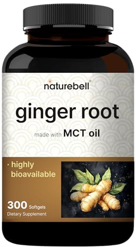 NatureBell Ginger Root Extract with MCT Oil – 300 Softgels | Ginger Supplement for Daily Use | 5-Month Supply | Non-GMO, Gluten Free