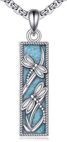 YAFEINI Türkis Libellen Kette Sterling Silber Opal Libellen Anhänger Schmuck Damen Und Herren