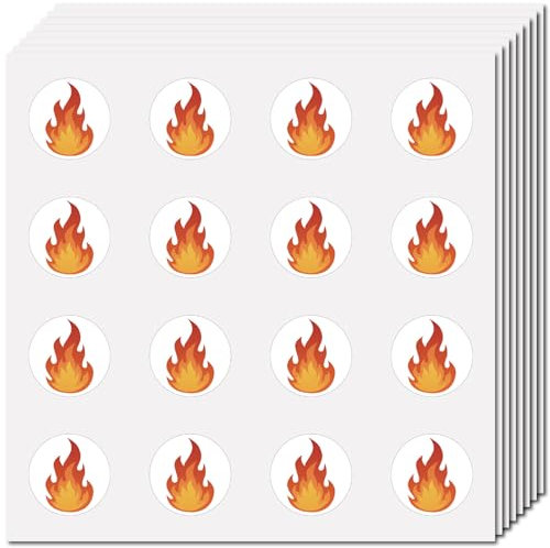 CREATCABIN 128 Stück Flammen Laptop Aufkleber Feuer Aufkleber Kunststoff Wasserfest Selbstklebend Orange Rund Dekoration Scrapbook Planer Etiketten Für DIY Kunst Handwerk Wasserflasche Gitarre 2.5cm