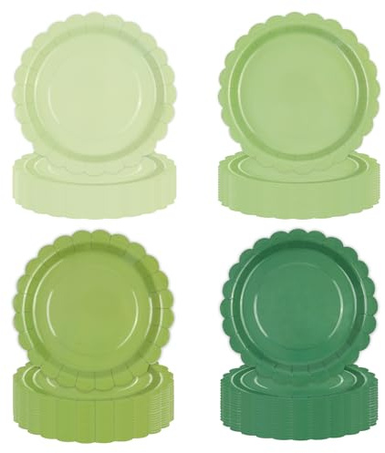 HFBOBP 48Pcs Sage Green Paper Plates,7 Inch Gradient Green Scalloped Dessert Plates Tableware Supplies for Birthday Garden Party Afternoon Tea Wedding Christmas Decorations