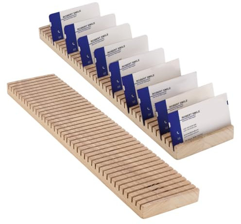 PH PandaHall 2pcs Wooden Name Badge Holder,40 Slots ID Badge Tray Organizer Name Card Tag Holder Stand Table Counter Card Holders Trays for Office Business Reception, 40x9cm