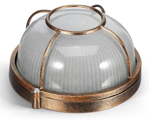 HOMSFOU Bulkhead Light Fixture Outdoor Waterproof Vintage Garden Wall Sconce Dustproof Round Shade for Corridor and Sauna, Led Nautical Flush Mount Ceiling Wall Lantern