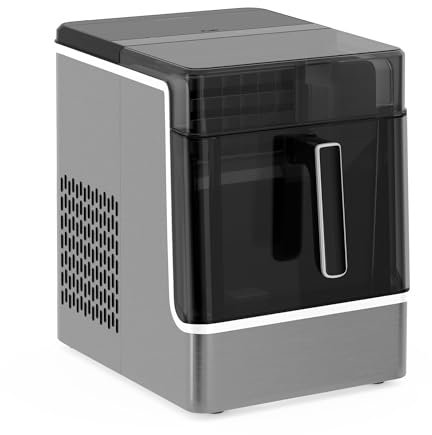 Klarstein Machine à Glaçons - Acier Inoxydable, 23 kg/24 h, 32 Glaçons/Cycle, Nettoyage Auto, Panneau de Commande, Alerte Niveau d'Eau, Design Moderne, Acier inoxydable