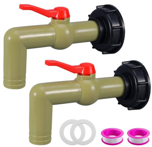 2 Stück IBC Auslaufhahn 1 Zoll mit IBC Adapter S60x6 Grobgewinde, Kugelhahn & Ablasshahn für 1000L Wassertank, IBC Tank Zubehör, Auslaufhahn für IBC Container & Regentonne, Tankhahn mit Tülle 32 mm