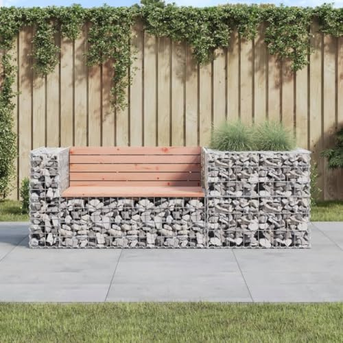 Snsowed Gartenbank mit Gabione Massivholz Douglasie, Terrassenmöbel, Wetterfeste Bank, Outdoor Bank, Parkbank, Garten Banken, Deko Bank, Gartenmöbel - 3196243