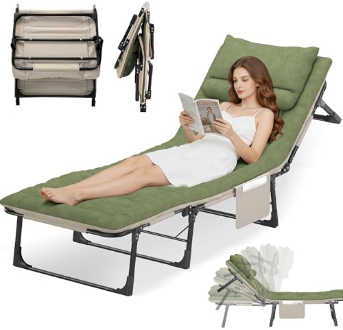 Feldbett Klappbar XXL Camping Bett Faltbar mit 6-Fach Verstellbare Rückenlehne Campingliege 190x68x30cm, Campingbett Extra Breit mit Kissen Karpfenliege Klappbett für Outdoor Garten Reisen (Grün)