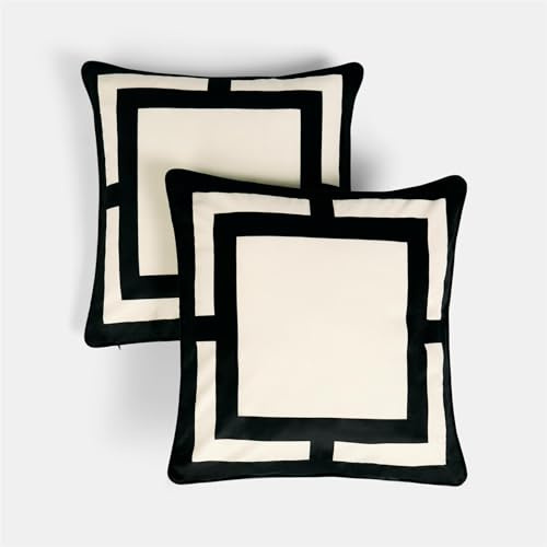 OHS Cushion Covers 45 x 45cm Square Print, Matte Velvet Soft Decorative Square Throw Pillow Covers Pack of 2 with Invisible Zipper for Sofa Bedroom Living Room, Monochrome