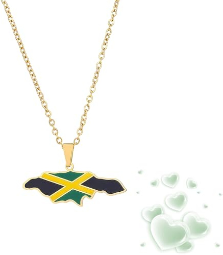 iuiiaii Jamaica Necklace, Jamaican Necklace for Women Men,Personalized Trendy Hip-Hop Pendant Sweater Chain Map Jewelry Accessories Gift for Women Men Unique Design