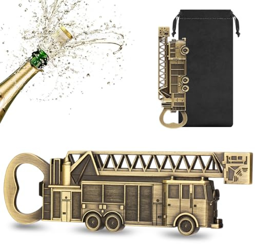 LULLEA Feuerwehrauto Flaschenöffner - Witzige Feuerwehrmann Geschenke für Männer Papa Opa - Bronze Feuerwehrauto Form Bar Zubehör mit Geschenktüte - Perfekt für Geburtstag Vatertag Weihnachten Pub