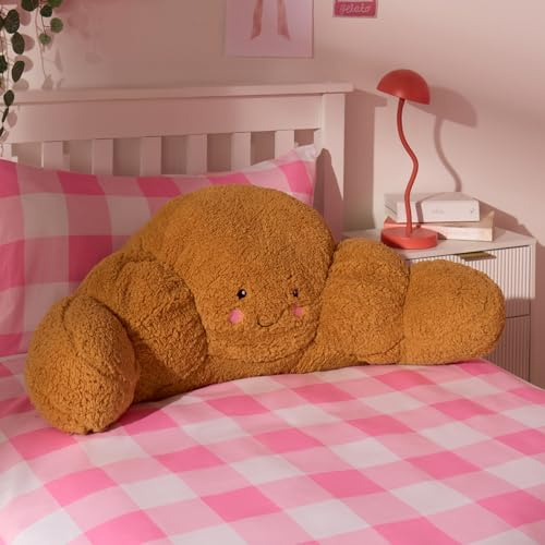 OHS Reading Pillow for Bed Adult, Croissant Gift Cuddle Cushion Super Soft Cosy Teddy Fleece Kids Cushions with Arms Back Cushion Sit Up in Bed Pillow Relaxing Comfy, Brown - 45 x 40 x 30cm