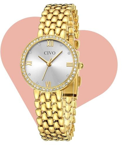 CIVO Damenuhr Gold Armbanduhr Damen：Elegant Silber Edelstahl Wasserdicht Analog Quarz - Luxus Uhr mit Diamanten Geschenke für Mama und Freundin