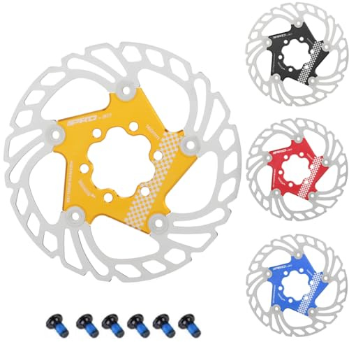 CYSKY Discos Freno Flotantes con 6 tornillos 140mm 160mm 180mm 203mm rotores de freno de acero inoxidable mecanizados con CNC para bicicletas de carretera, MTB, BMX, Gravel bike, ebike (Dorado, 140mm)