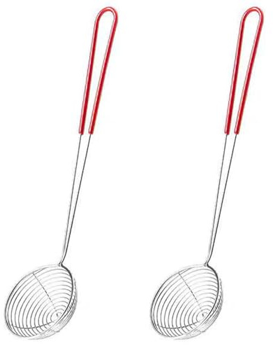 2PCS Stainless Steel Wire Skimmer Spoon Strainer Spider Skimmer Spoons Mesh Filter with Anti-Slip Handle for Kitchen Frying Food, Pasta, etc.