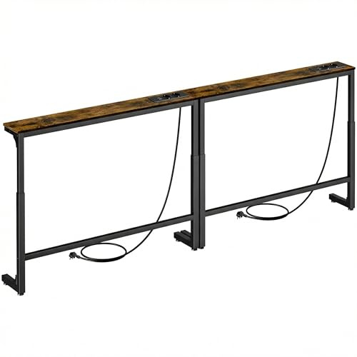 Stezzor 2er Set Konsolentisch schmal mit Steckdose, 8-stufig Höhenverstellbar Sofa Tisch (100x15cm), Schmaler Konsolentisch hinter dem Sofa, Console Table mit USB & Type-C, Couch Regal für Wohnzimmer
