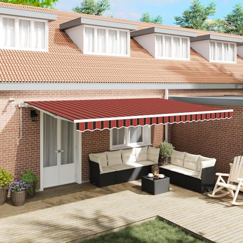 Tenda da sole retrattile con illuminazione a LED in arancione e marrone, 500 x 300 cm, braccio articolato parasole per terrazza e giardino, con telecomando