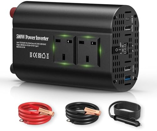 TAGEEBLU 12V 500W Power Inverter, Car Voltage Converter Transformer with 3-Pin Sockets & 3-USB 1-Type-C Ports for Charging Phones, Laptop, Tablets, GPS Units, TV, Camping Equipment