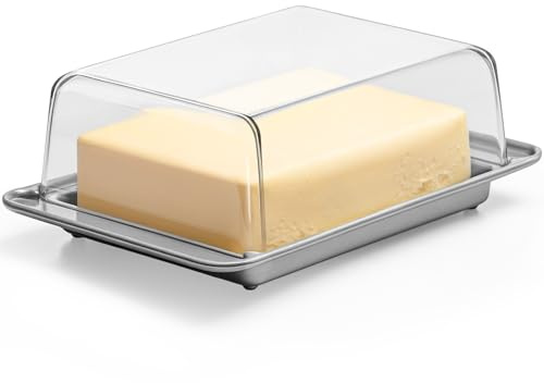 KONZEPT Butterdose für 250 g Butter, Kunststoff-Butterglocke mit transparentem Deckel, schmal – passt in die Kühlschranktür, spülmaschinengeeignet, Grau