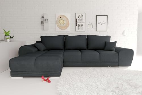99rooms Antalya Ecksofa Polsterecke Eckcouch Cordstoff POSO Graphit, mit Ottomane Links, mit Schlaffunktion