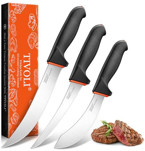 TIVOLI 3-teiliges Metzger Messer Set aus 1.4116 Edelstahl | Mit Tranchiermesser, Ausbeinmesser & Hautabzieher – Ideal für Fleisch, Geflügel und BBQ-Vorbereitung in Küche und Garten